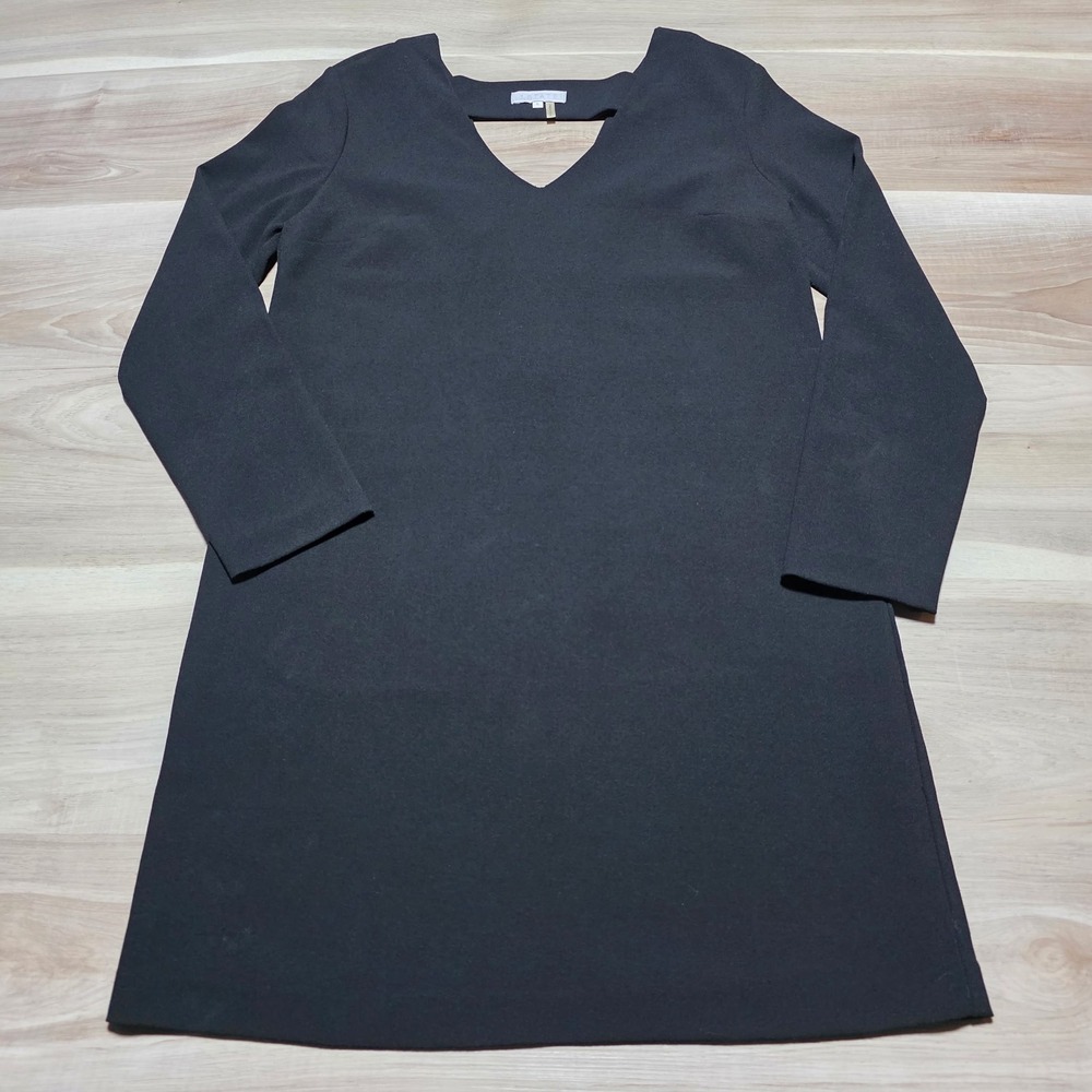 1.STATE Shift Dress Womens‎ Small Black V-Neck Cutout Long Sleeve Crepe Mini LBD